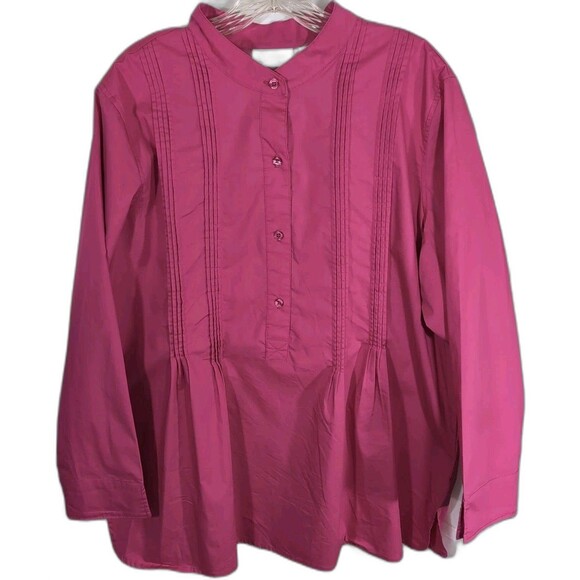 d & co Blouse Long Sleeve Pleaded Detail Hot Pink Size 1X Womans - Picture 11 of 11